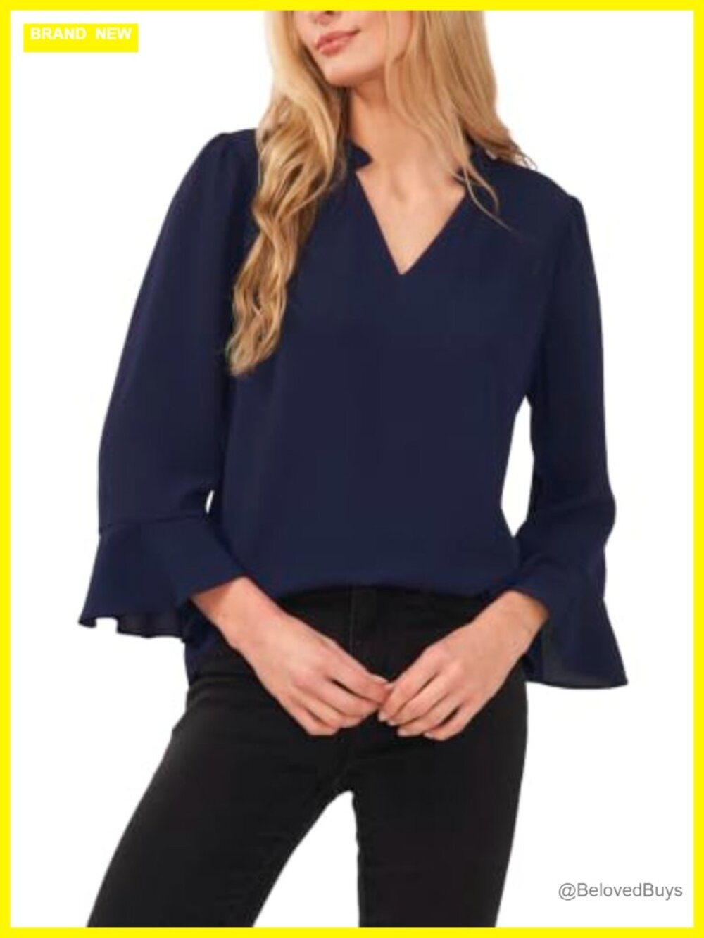 Mid Sleeve Ruffle Sleeve V-Neck Blouse